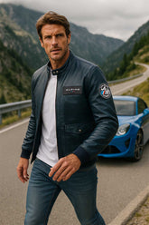 Men’s Alpine M70 leather jacket royal blue